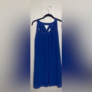 Peach Love - Royal Blue Lattice Neck Dress